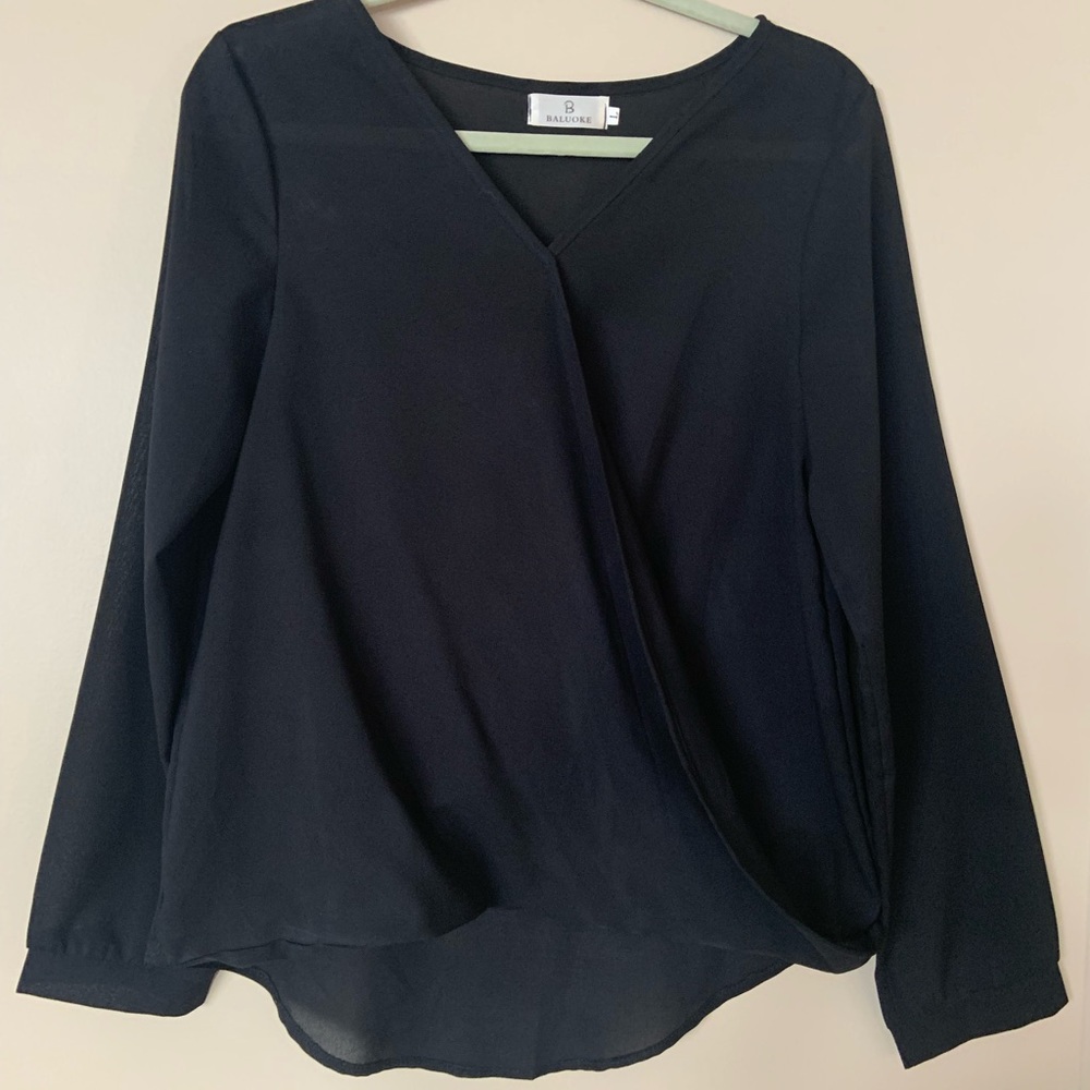 Baluoke sheer high low black blouse